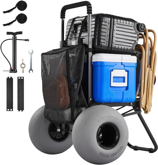 Vevor Beach Dolly Big Wheels Sand 460 X 375 Mm Cargo Deck Folding Sand Cart 320 Mm Balloon Wheels 75 Kg Load Capacity 855-1150 Mm Adjustable Height Heavy Duty Cart Beach Camping