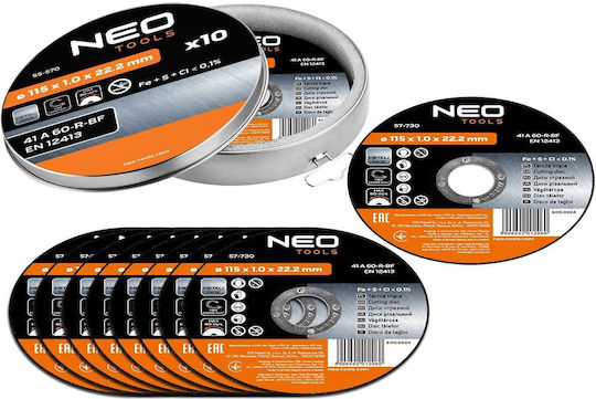 Neo Metal Cutting Disc 115 X 1.0 X 22.2 Mm 41 A60-r-bf Inox 10 Pcs