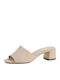 Leather Mules with Low Heel in Pink Colour