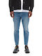 Alex Men's Cropped Elastic Jeans Pants with Slim Fit Blue