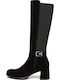 Damenstiefel aus Leder mit Gummi Schwarz