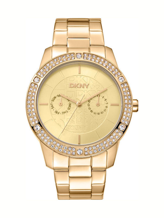 DKNY Womens Watch Battery with Yellow Metal Bracelet