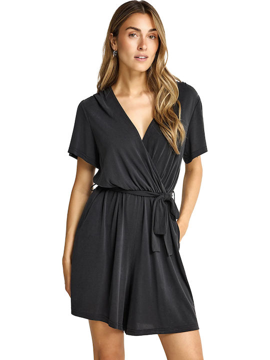 Women's Short Sleeve One-piece Shorts Black