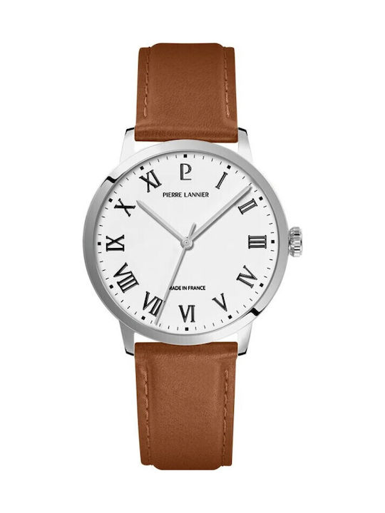 Pierre Lannier Men's Battery Watch With Brown Leather Strap
