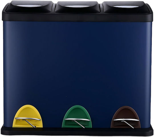 Relaxdays Metallic Recycling Bin with Pedal Blue 24L