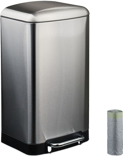 Relaxdays Metal Waste Bin with Pedal Silver 30lt