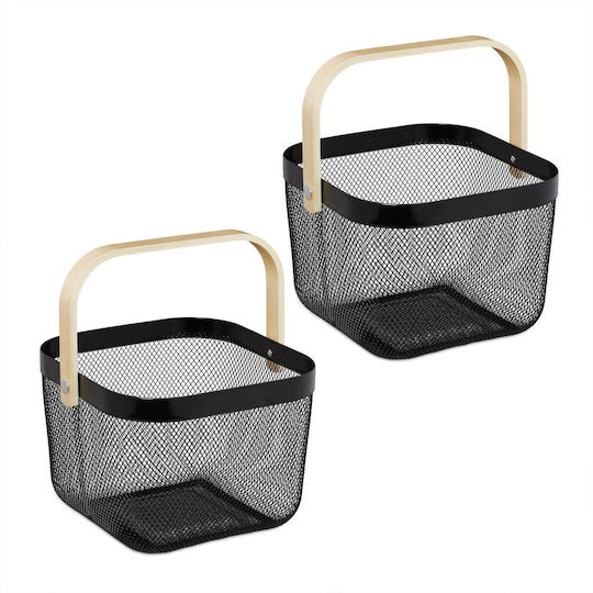 Relaxdays Coș De Depozitare Negru 26x24.5x17.5cm 2 Bucăți