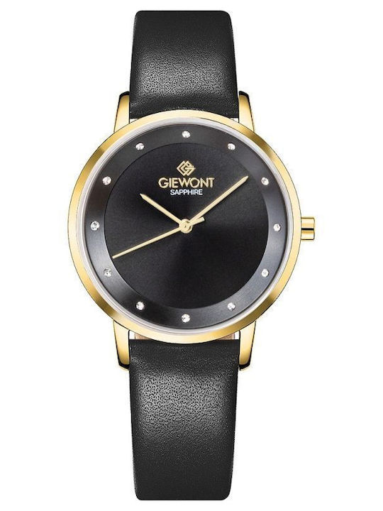 Giewont Womens Watch 34mm Battery With Gold Leather Strap