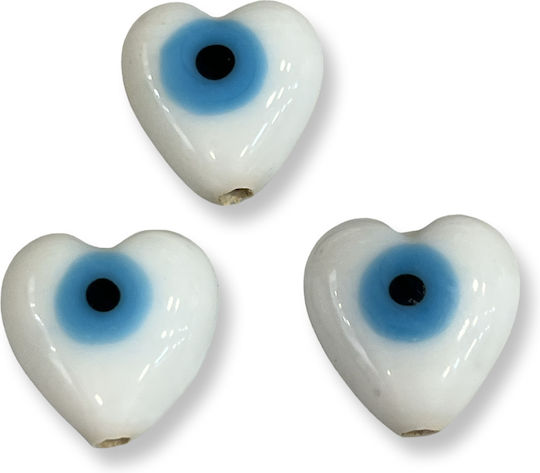 Weißes Matohantress Herz 22x20mm Loch 2,2mm Nazar 6 Stück