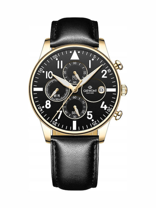 Men's Watch 22mm Chronograph Battery with Black Leather Strap