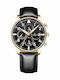 Men's Watch 22mm Chronograph Battery with Black Leather Strap