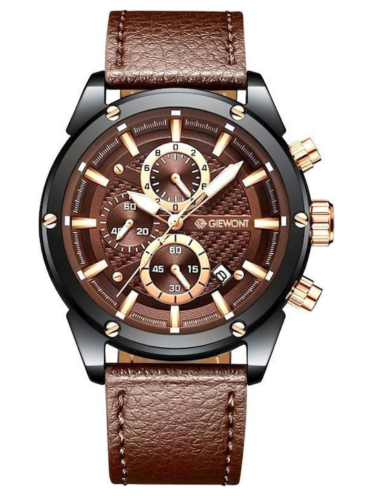 Giewont Herrenuhr 45mm Chronograph Batterie mit Schwarz Lederriemen