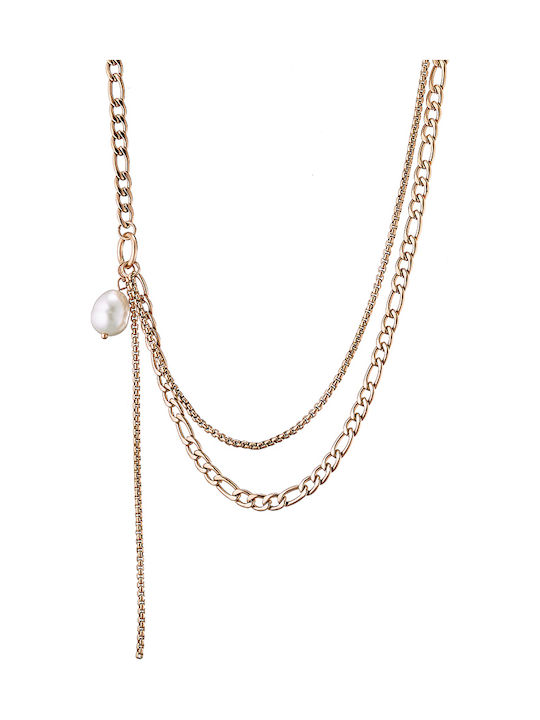 Art Collection Necklace From Pink Gold Plated Steel
