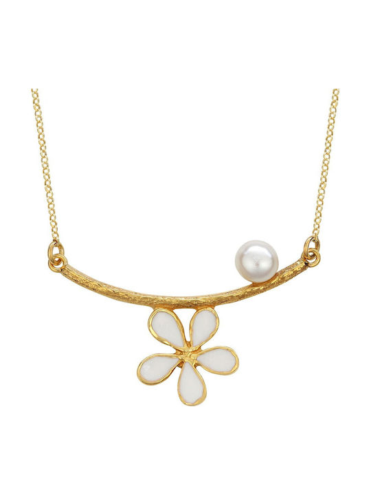 VTJ Necklace With Flower Design In Silver With Pearls