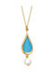 VTJ Necklace With Tear Design In Silver With Light Blue Pearls