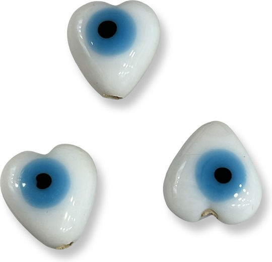 Weißes Auge Herz 18x16mm Loch 2,2mm Nazar 8 Stück