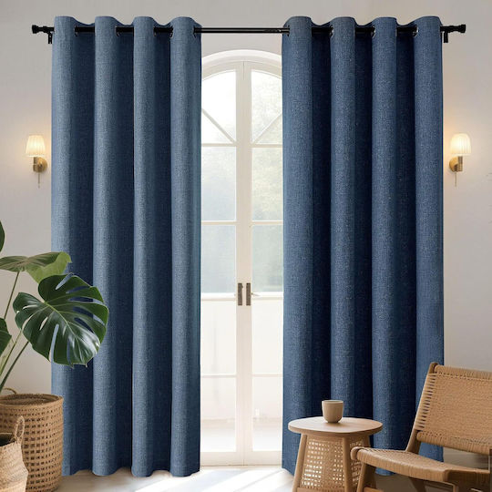 Joydeco Σετ Κουρτίνες με Τρουκς Navy Blue 132x210εκ.