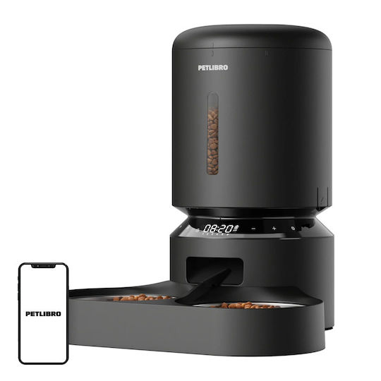 Petlibro Granary Automatischer Rostfreier Stahl Futter- und Wasserschale für Hund & Katze mit Gestell 2x 5lt in Schwarz