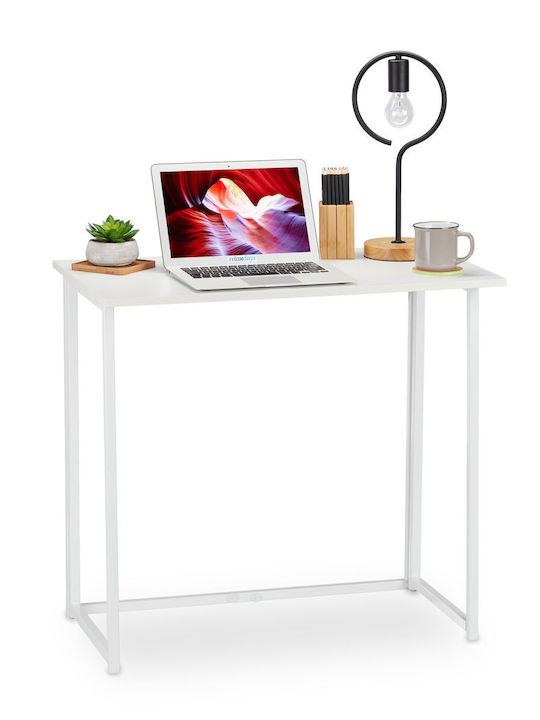 Birou de Calculatoare din Lemn Alb cu Picioare Metalice 80x45x74.5cm