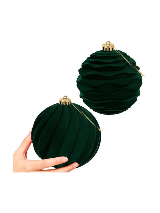 Velvet Elegant Large Christmas Baubles 15 Cm Set 2 Green