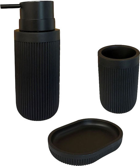 Relaxdays Bathroom Accessory Set Plastic Black 3 Pieces