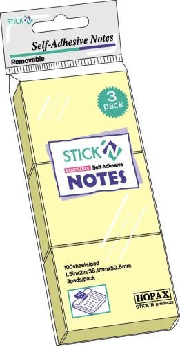 Hopax Bilețele Autocolante 38 X 51 Mm Set 3 X 100 Foi Stick'n Galben Pastel