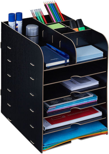 Desk Organizer 12 Storage Compartments Made Mdf 34.5 X 25 X 32 Cm Black