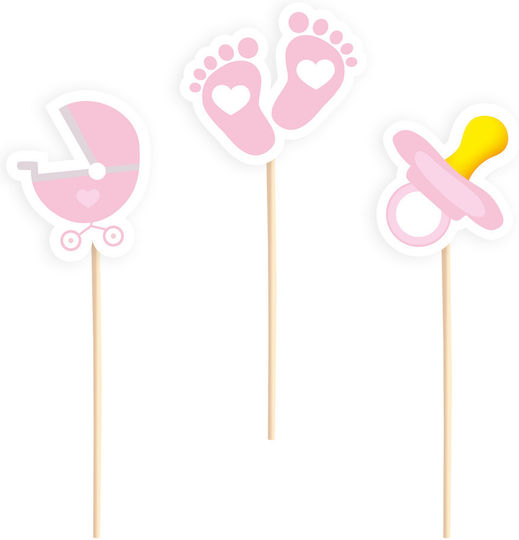 Paper Party Decorations Sticks Baby Girl 6 Pieces
