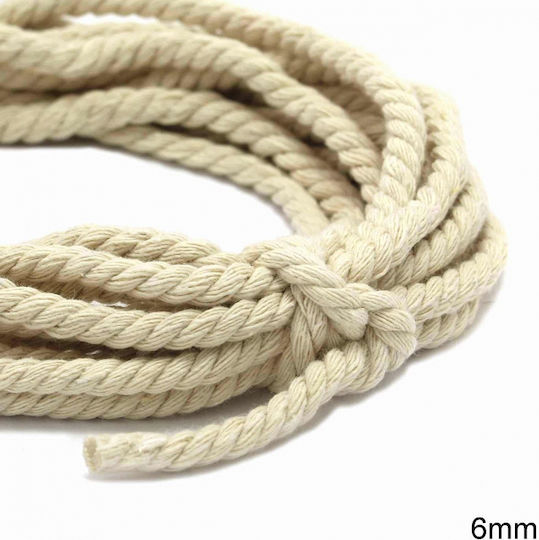 Șiret Bumbac Răsucit 6mm 227100528 Ecru 1 Metru