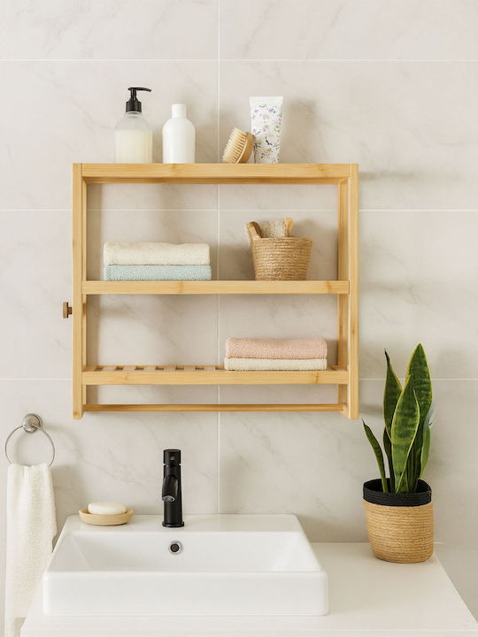 Relaxdays Επιτοίχια Ραφιέρα Μπάνιου Bamboo 54x60x15cm Καφέ