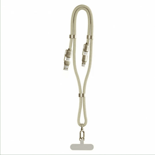 Crossbody Mobile Phone Cord Built-In 4 in 1 Charging Cable Gold
