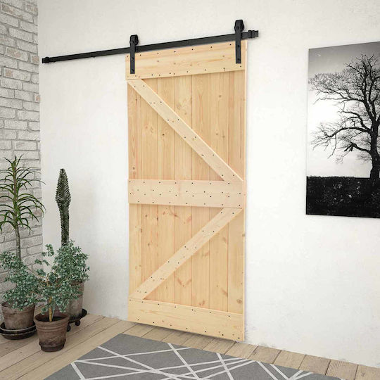 Ușă Glisantă Negru Natural 80 X 210 Cm Lemn Masiv de Pin 3444855 Maro
