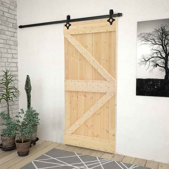 Συρόμενη Πόρτα Φυσικό Μαύρο 90 X 210 Cm Μασίφ Ξύλο Πεύκου 3444860 Καφέ