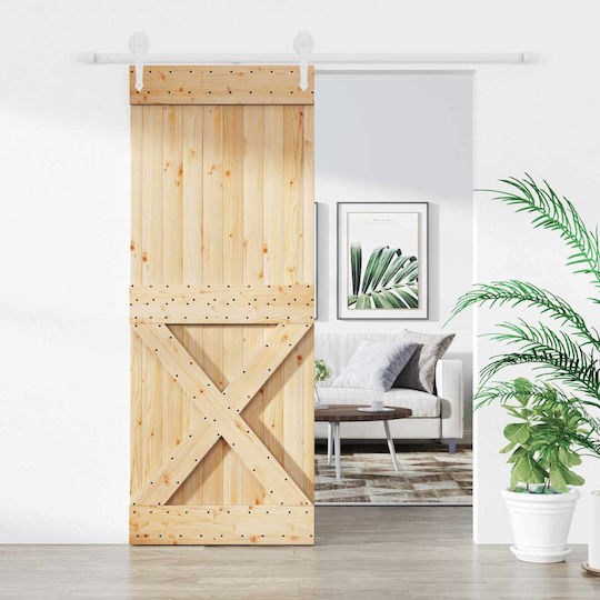 Ușă Glisantă Natur Alb 90 X 210 Cm Lemn Masiv de Pin 3445174 Maro