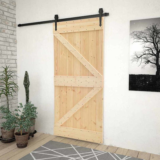Συρόμενη Πόρτα Φυσικό Μαύρο 80 X 210 Cm Μασίφ Ξύλο Πεύκου 3444850 Καφέ