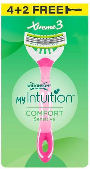 Wilkinson Sword My Intuition Disposable Body Razors with Blades Lubricating Tape for Sensitive Skin 6 Pieces