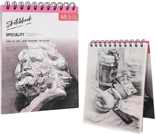 Roza Sketchbook A5 160gsm Σπιράλ Μπλοκ Σχεδίου 48 Σελίδες Μολύβι & Μαρκαδόρους