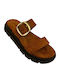 Leather Women's Flat Sandals Flatforms Brown