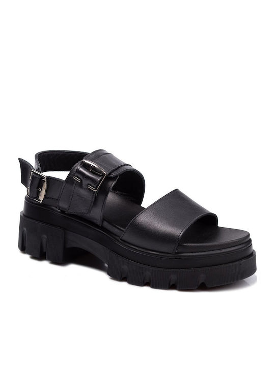 Leather Women's Flat Sandals Black