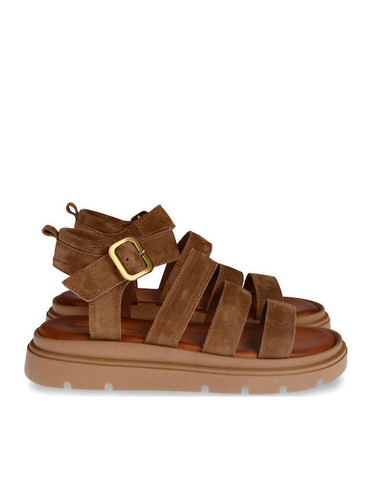 Stathatos shoes Damen Flache Sandalen Braun