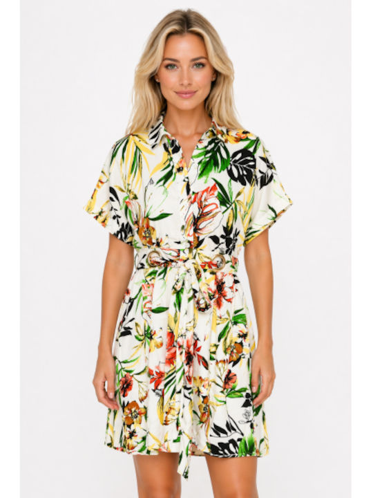 Morena Spain Summer Mini Shirt Dress White SL-7...