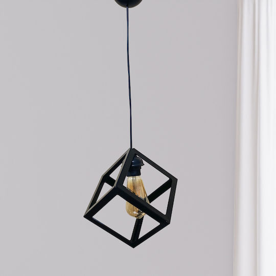 Stewehome Modern Black Metal Hanging Ceiling Light Cube 16 X 16 X 16 Cm