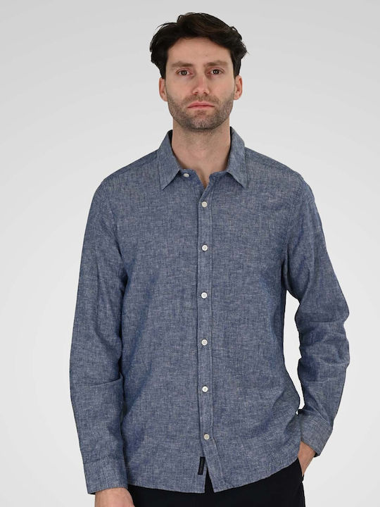 Long Sleeve Linen Shirt Blue Melange