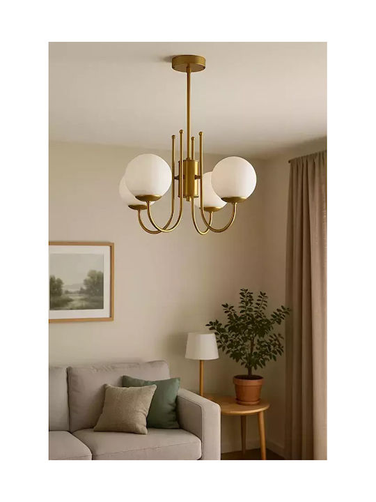 Stewehome Zerrin 4 Becuri Lumina Suspendată Auriu Alb Sticlă 50 X 53 Cm