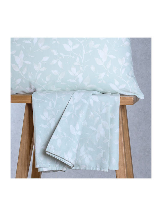 24home.gr Ultra Set Bed Sheets Double Size With Rubber Hugger 160x200+32cm Pearl Blue 4 Pieces