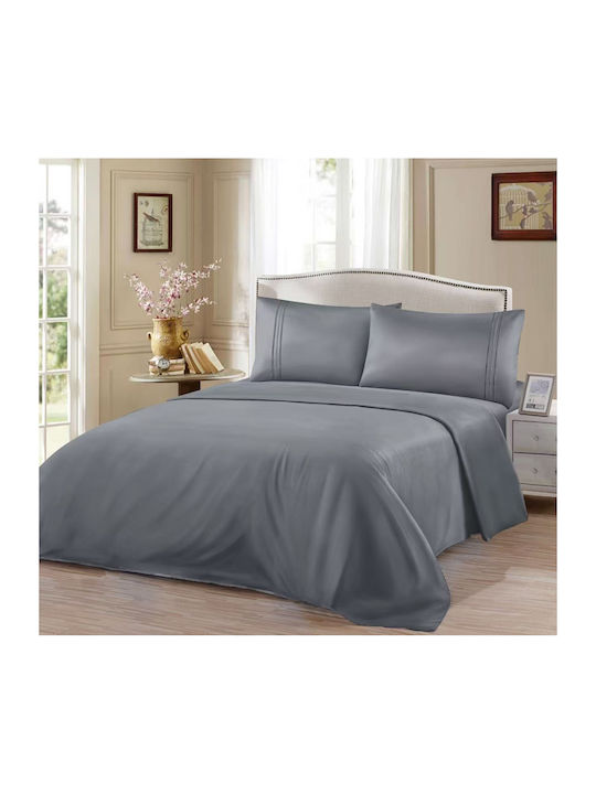 Kraft World Σετ Σεντόνια Υπέρδιπλα 220x240εκ. Γκρί Σκούρο (4τμχ)