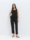 Damen Stoffhose mit Gummiband Schwarz 63-8009-Schwarz