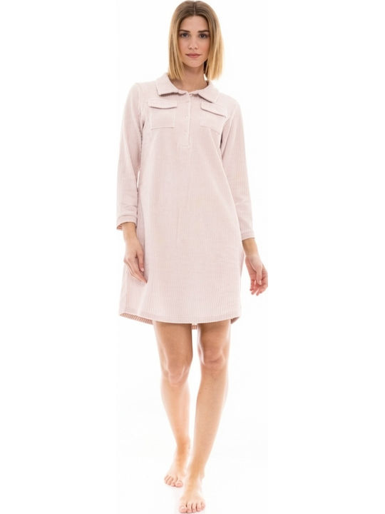 Pink Label Χειμερινό Γυναικείο Νυχτικό Baby Pink