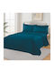 SpitiBazaar Bed Sheet Set With 2 Pillowcases Double With Rubber Hugger 160x200cm Dark Blue 3 Pieces