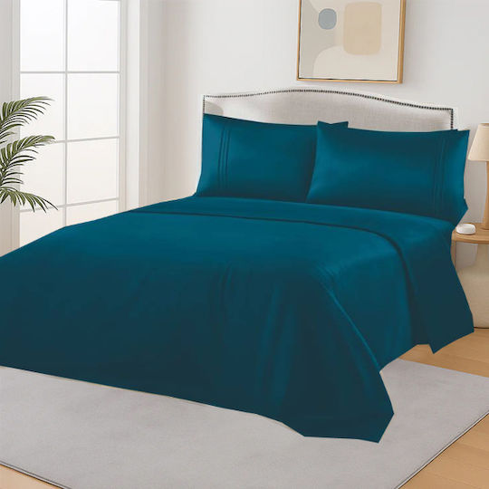 SpitiBazaar Σετ Σεντόνι με 2 Μαξιλαροθήκες Υπέρδιπλο με Λάστιχο 160x200εκ. Σκούρο Μπλε (3τμχ)